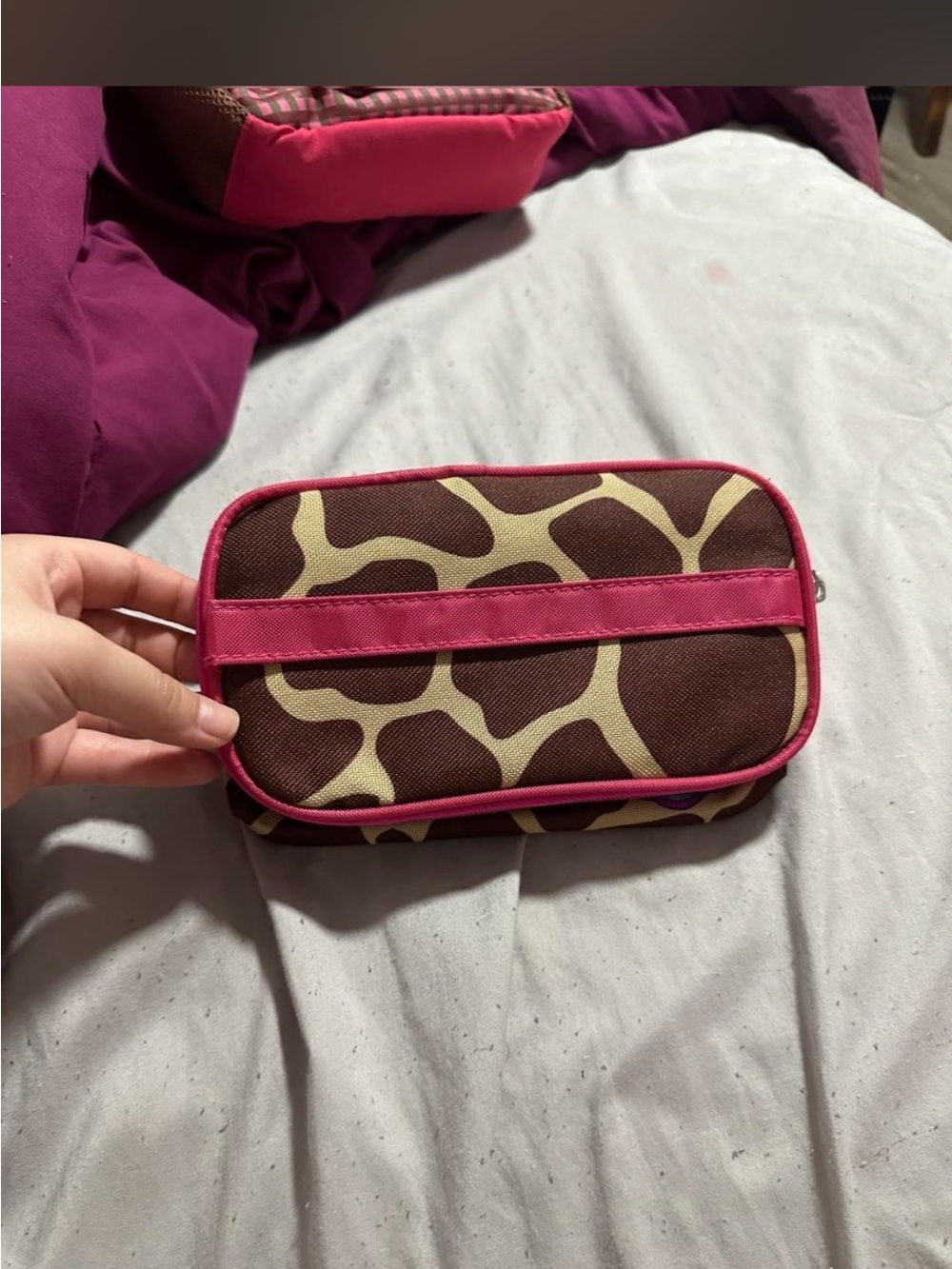 Giraffe-Print Phone Pouch with Pink Trim